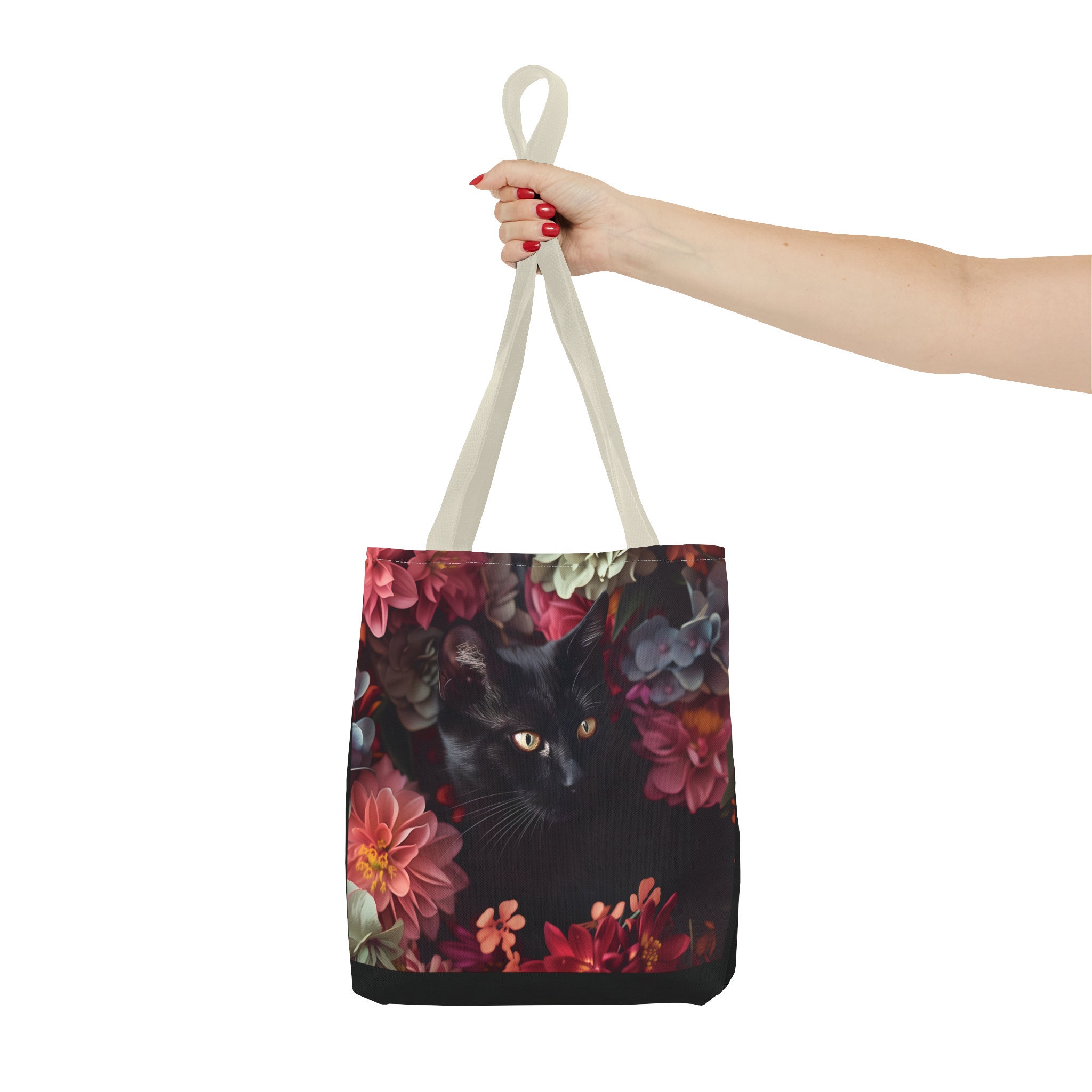 Black Melanistic Bengal Cat tote bag with a floral scene in the background** Free Shipping*