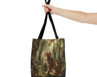 Marble Chocolate Bengal Cat Tote Bag with a lush forest scene in the background** Free Shipping*