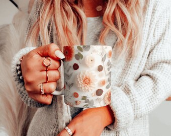 Dahlias Ranunculus Eucalyptus Watercolor Coffee Mug 11 oz thoughtfully gifted presents