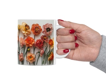 March Birth Flower Daffodil Coffee Mug 11 oz - Unique Pressed Flower Watercolor Design **Free Shipping**