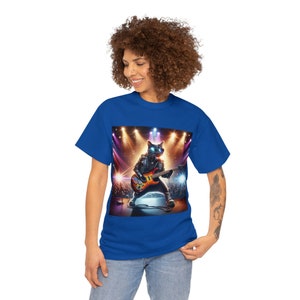 Rocker Cat t-shirt, cool kitty cat shirt, cotton, fun design cool graphic, guitar, rock n roll, rockstar musician