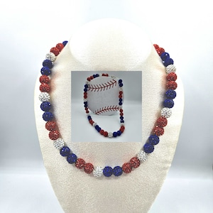 Baseball Bling Necklace Custom Sports Necklace Rhinestone Bead Necklace
