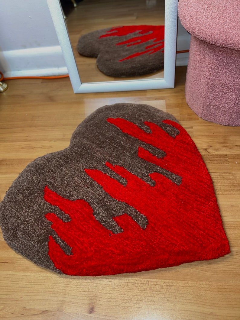 Heart Shaped Hand Tufted Rug, Red Fluffy Heart Rug, Handmade Love Rug ...