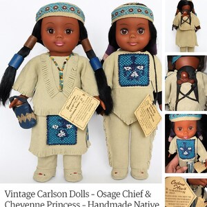 Vintage Carlson-dockor – Osage Chief och Cheyenne Princess – Handgjorda dockor från indianskt ursprung – Samlarset (2) – Tillverkad i USA