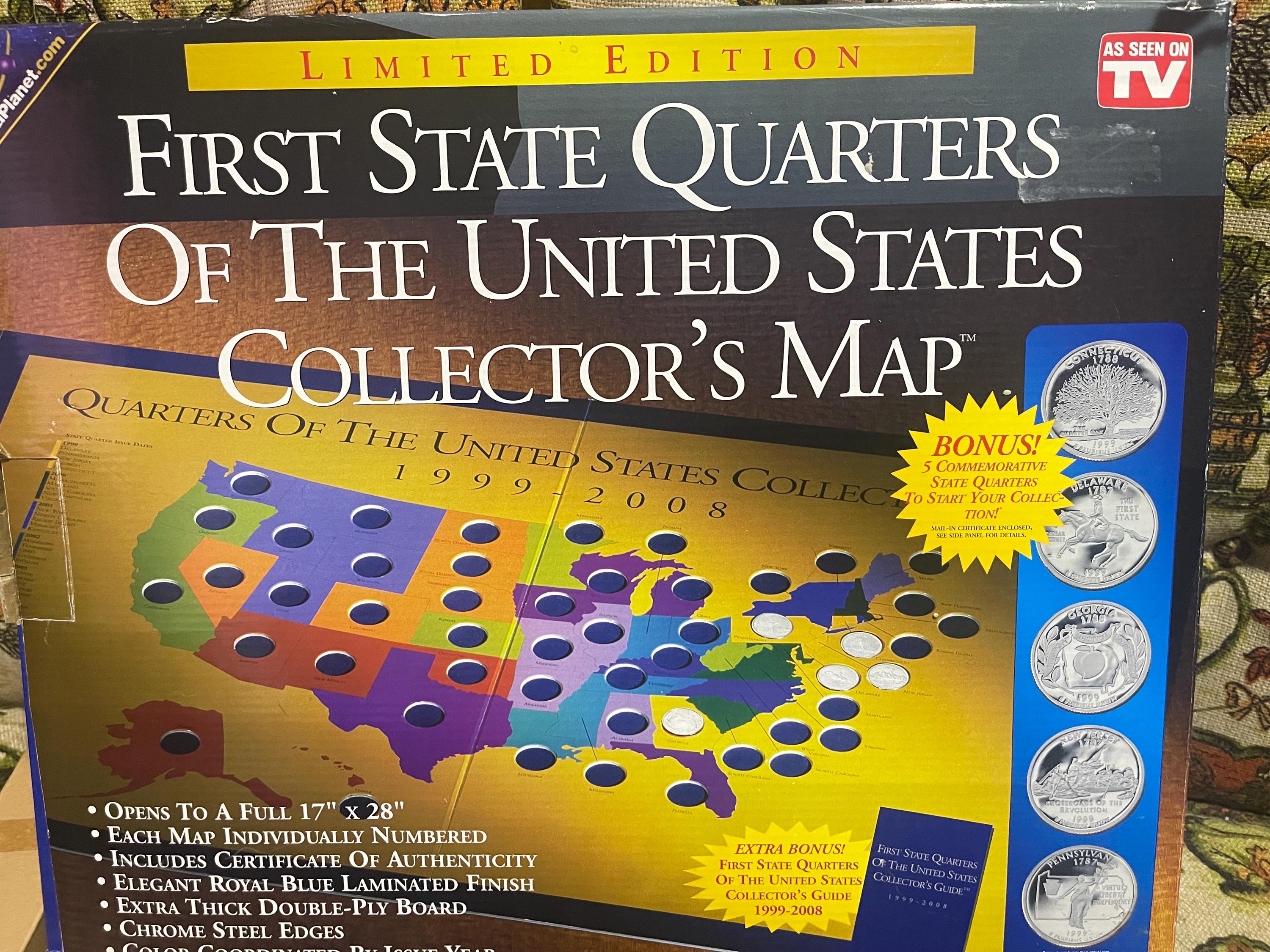 米国記念StateSeriesQuartersMap1999-2009 First State Quarters of the United States Collectors Map 1999-2008
