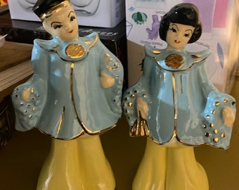 Florence Ceramics Chinese Boy And Chinese Girl Couple Figurines
