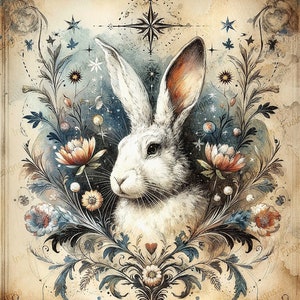 Lapin Marquis Astral le Cosmique | Papier d'art décoratif | Lapin céleste lunatique | Haute qualité | Options de papier et de format
