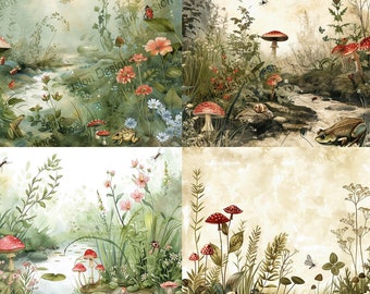 Pilz Waldkunst Papier: Fliegenpilze am Bach (6 Bilder)
