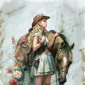 Where Beth Belongs / Carta decorativa / Ragazza e il suo cavallo in un campo di fiori / Alta qualità / Diverse opzioni di carta e dimensioni.