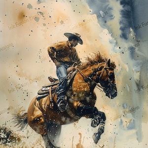 Dusty Reed Cowboy | Dekoratives Kunst Papier | Cowboy auf sitzendem Pferd | Hohe Qualität | Papier- und Größenoptionen