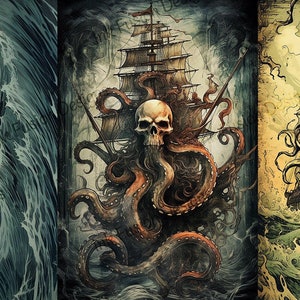 Mari in tempesta - 6 immagini 1 foglio / Carta decorativa / Navi marittime d'epoca / Alta qualità / Opzioni di carta e formato