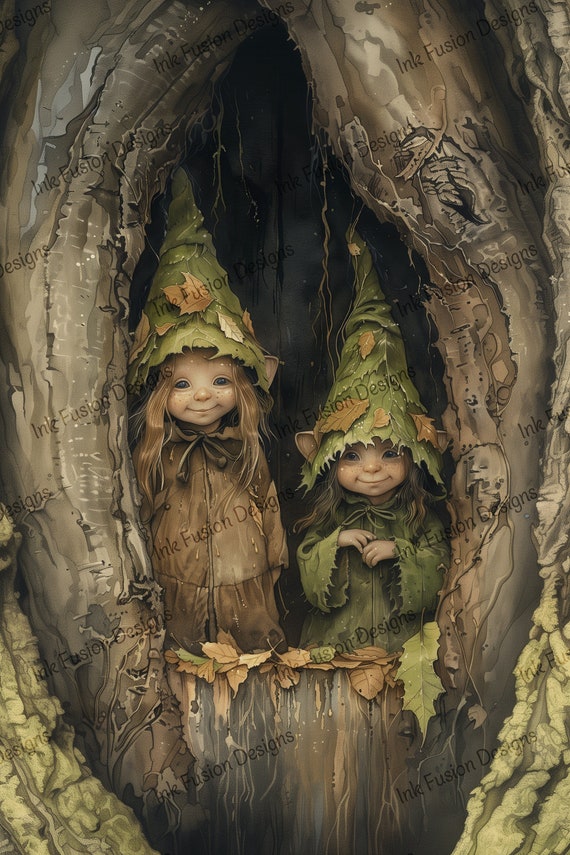 Woodland Elf Sisters Art Paper: Whimsical Fantasy Print