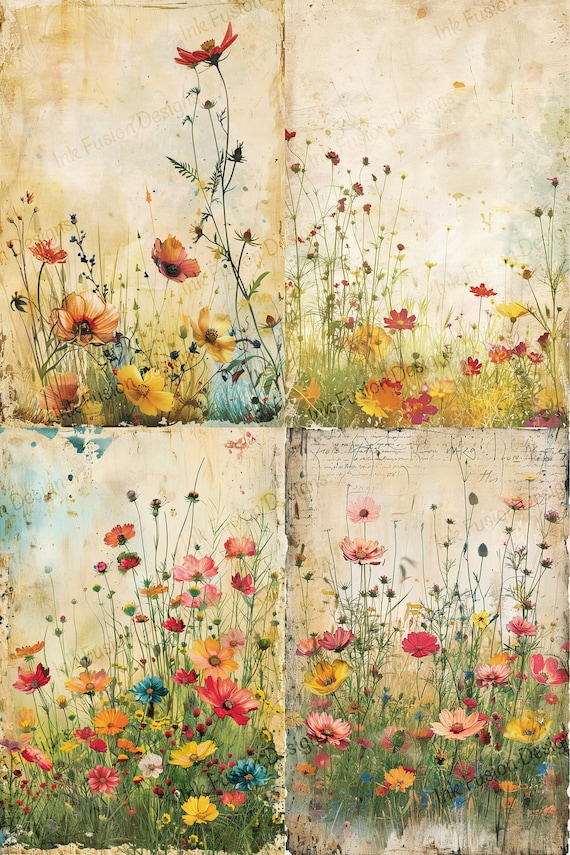 Wild Poppies Art Print: Watercolor Meadow Flowers, Decoupage Paper