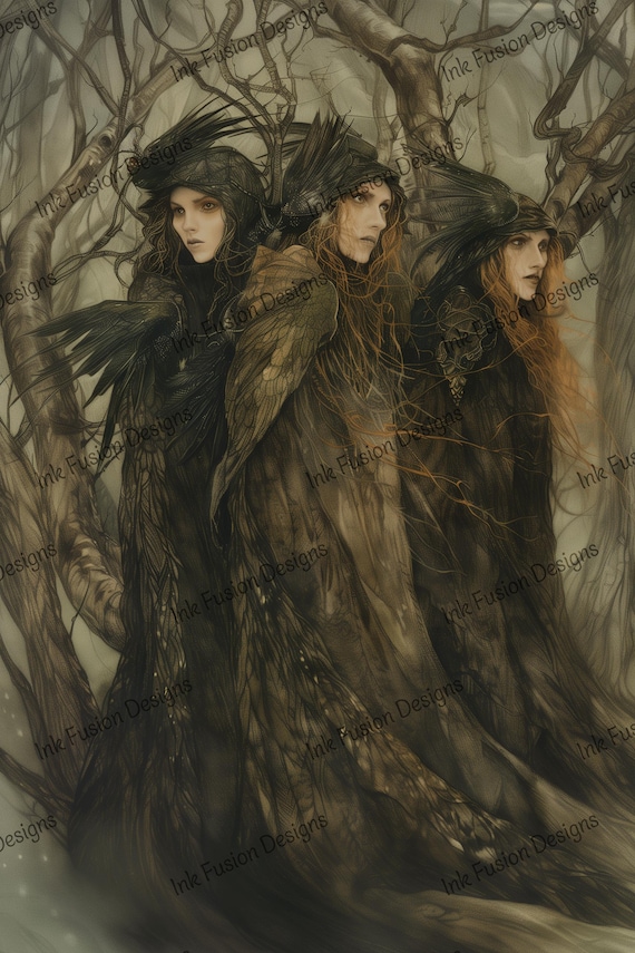Mystical Women Art Print: Red Grove Forest Scene