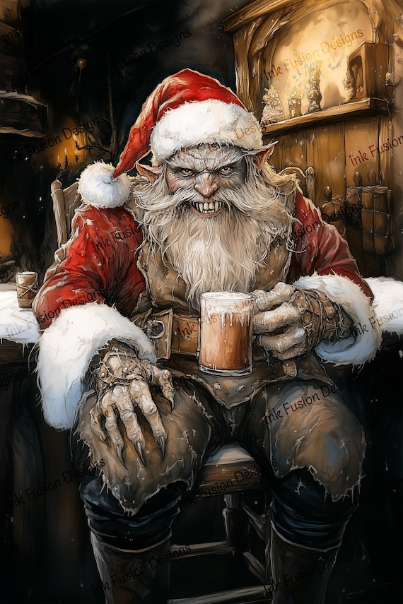 Creepy Krampus Tavern Art Print | Gothic Christmas Decor