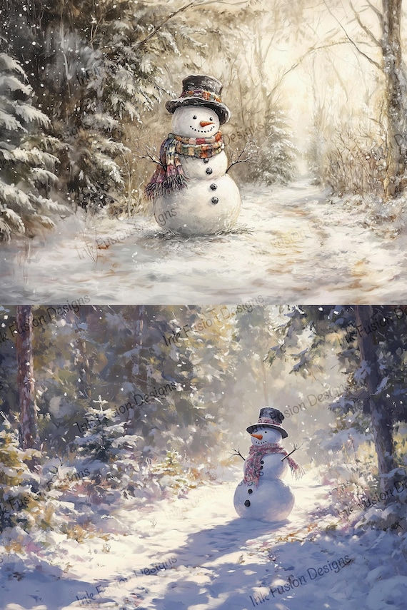 Snowman Winter Scene Art Paper: Festive Holiday Decor