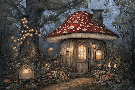 Mushroom House Art Print – Cottagecore Fairy Tale Illustration