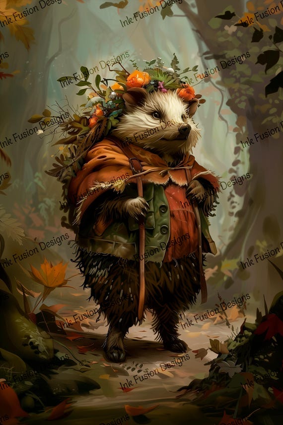 Whimsical Hedgehog art print | woodland animal wall decor | cottagecore decoupage paper