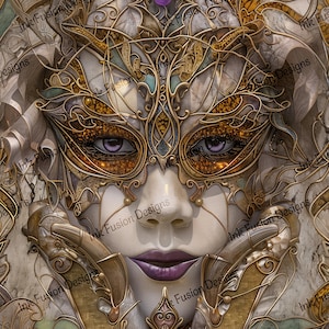 Vergoldete Maskerade | Dekoratives Kunst Papier | Mystische Maske im Venezianischen Stil | Hohe Qualität | Mehrere Papier- und Größenoptionen verfügbar.