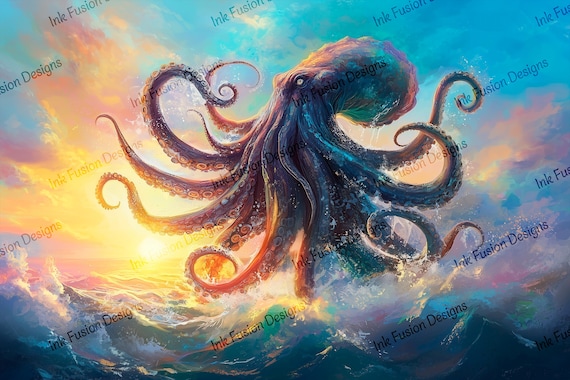 Kraken Octopus Art Print | Mythic Nautical Seascape
