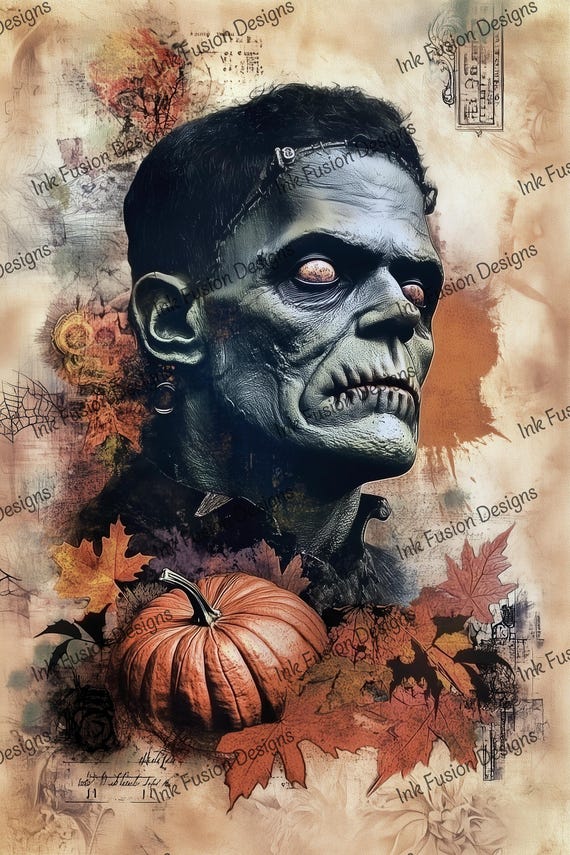 Frankenstein Monster Art Print | Vintage Halloween Decoration