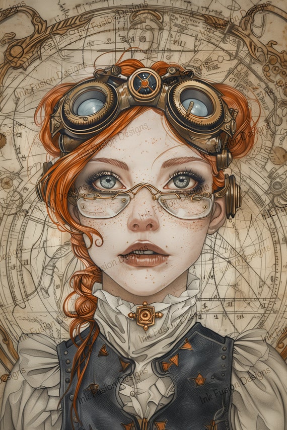 Steampunk Girl Art Print: Rietta the Cartographer, Victorian Decor