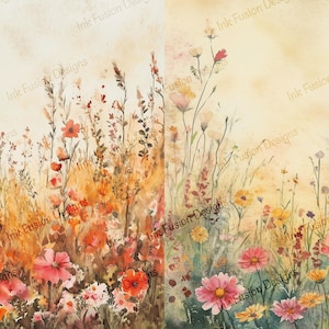 Wilde bloemen 2 afbeeldingen 1 vel | Decoratief kunstpapier | Herfstbloemen print | Hoge kwaliteit | Meerdere papier- en formaatopties beschikbaar