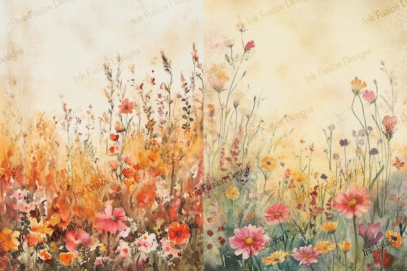 Wildflower Meadow Watercolor Art Print: Floral Decoupage Paper