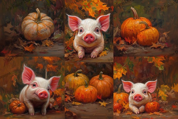 Piglets Art Print | Rustic Farmhouse Fall Decor
