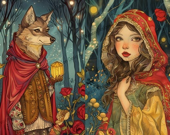 赤ずきん 切り絵 シャドーボックス入り - 手切りシルエット、額