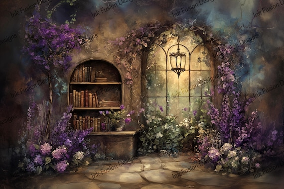 Secret Garden Library Art Paper: Vintage Book Nook Print