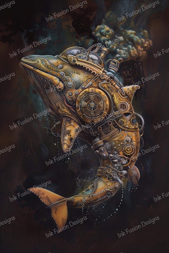 Steam & Saltwater – Steampunk Whale Decorative Paper, Junk Journal + Decoupage Sheet