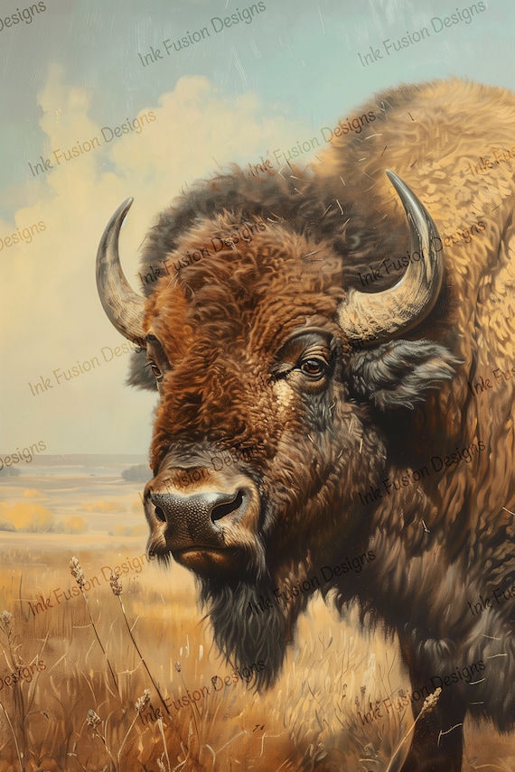 Majestic Bison Art Print: Rustic Prairie Wildlife Decor