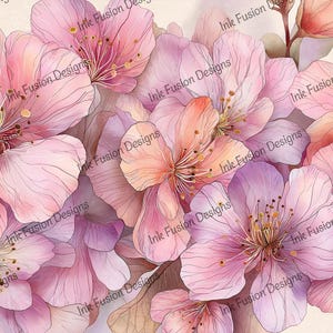 Papel para aquarela com flor de hibisco: estampa floral rosa