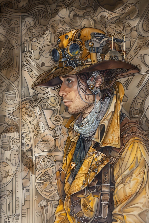 Steampunk Adventurer Art Print: Cogwheel Adam Portrait