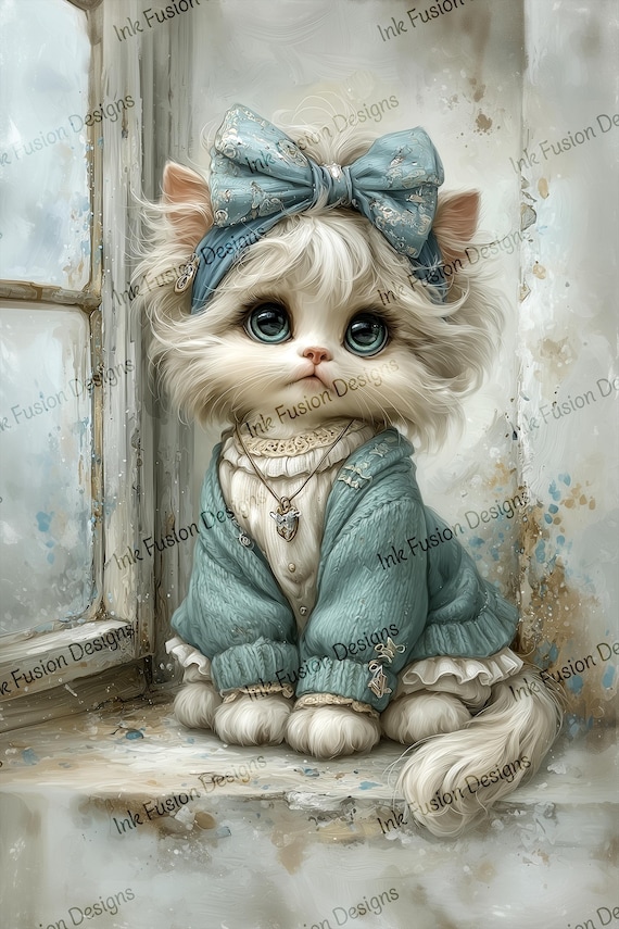Kawaii Cat Art Print | Pastel Cottagecore Decor