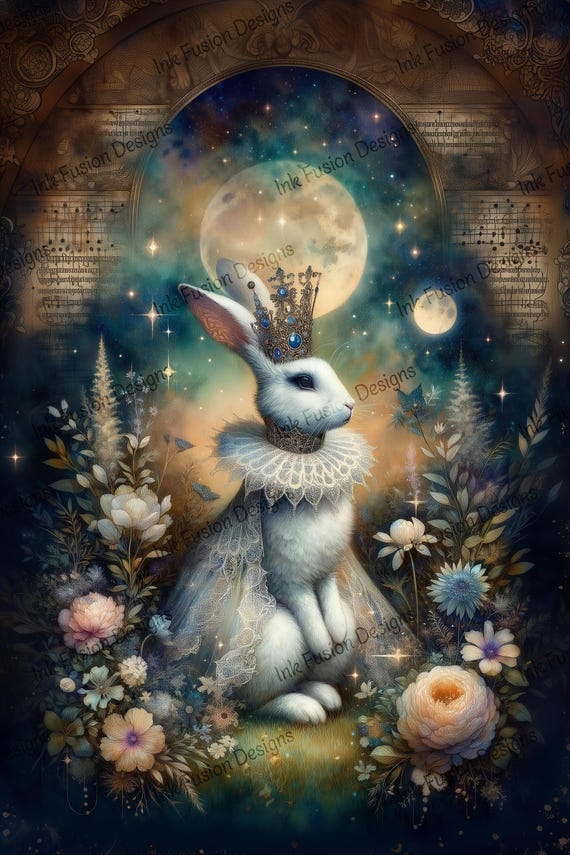 Majestic Rabbit Art Paper: Fantasy Moonlit Print for Decoupage