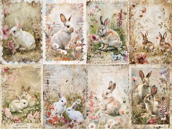 Springtime Bunny Art Paper: Victorian Floral Ephemera for Scrapbooking