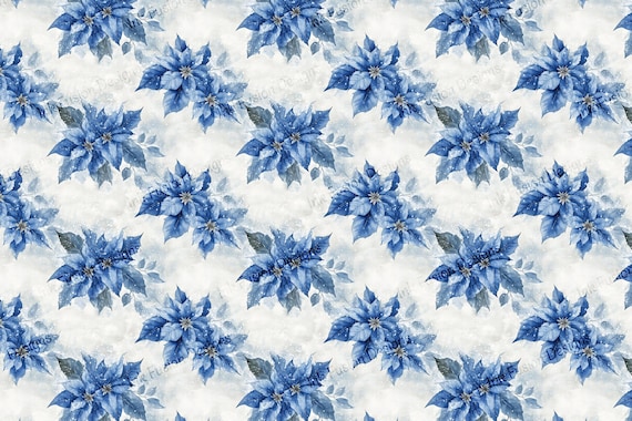 Blue Poinsettia Art Paper: Winter Floral Decoupage