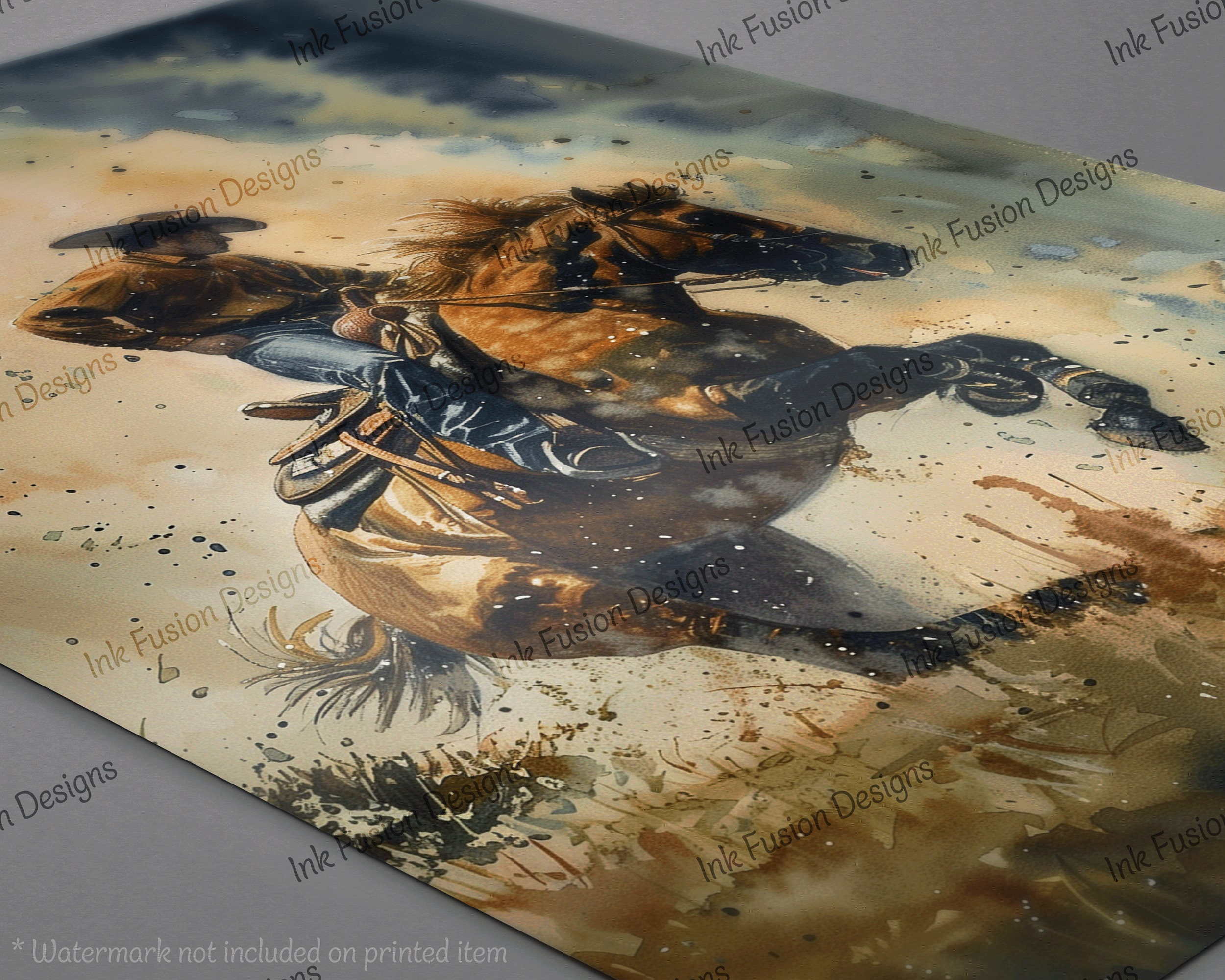 立ち上がる馬に乗ったカウボーイのアートペーパー：ワイルドウェストデコレーション - Etsy 日本, image size:2500x2000