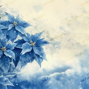 Flores de invierno serenas / Papel de arte decorativo / Impresión de flor de Pascua azul / Alta calidad / Múltiples opciones de papel y tamaño disponibles.