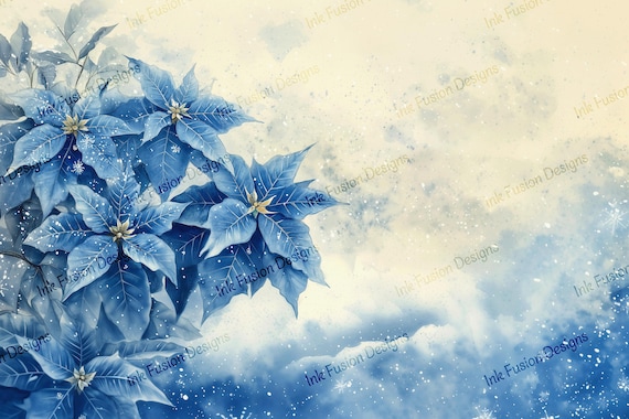 Blue Poinsettia Art Paper: Winter Floral Print