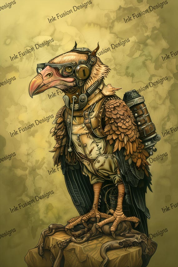 Steampunk Vulture Art Print: Decoupage Paper, Mixed Media Craft