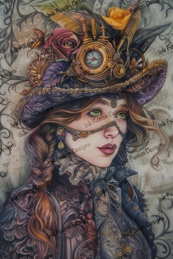 Steampunk Woman Art Print | Clockwork Rose Duchess, Victorian Gothic Decor