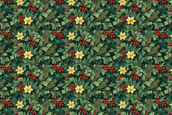 Holly Christmas Art Paper: Elegant Holiday Decoupage Paper