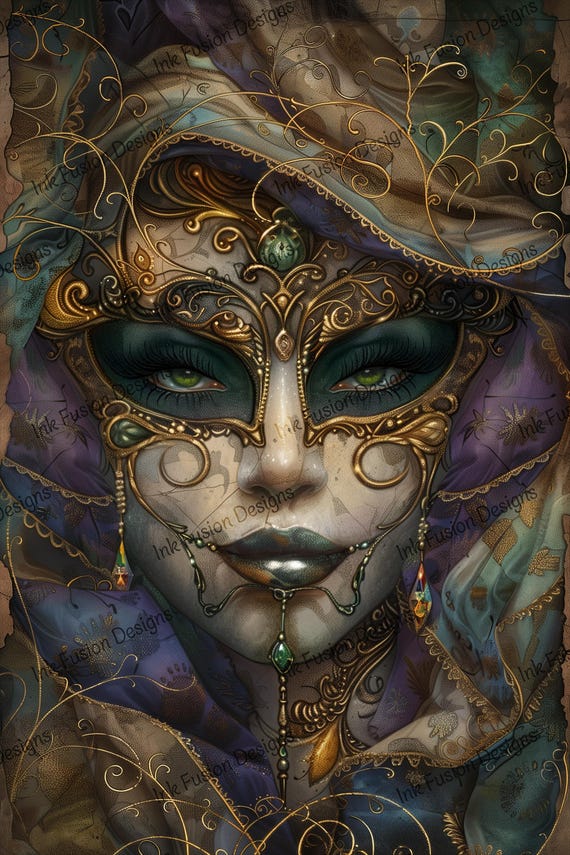 Venetian Mask Art Print: Queen of Carnival, Steampunk Elegance