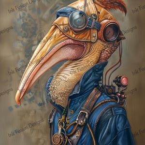 Magnus Beakwright / Carta decorativa / Delizioso uccello fantasy steampunk / Alta qualità / Disponibili diverse opzioni di carta e dimensioni.