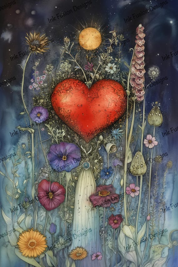 Floral Heart Art Paper: Enchanted Garden Print for Decoupage