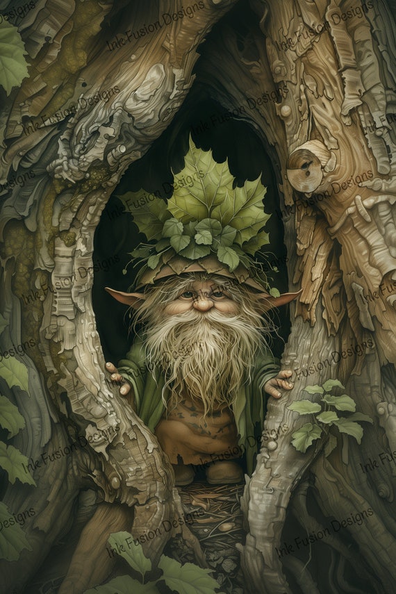 Forest Gnome Art Print: Wise Elder, Rustic Whimsical Decor