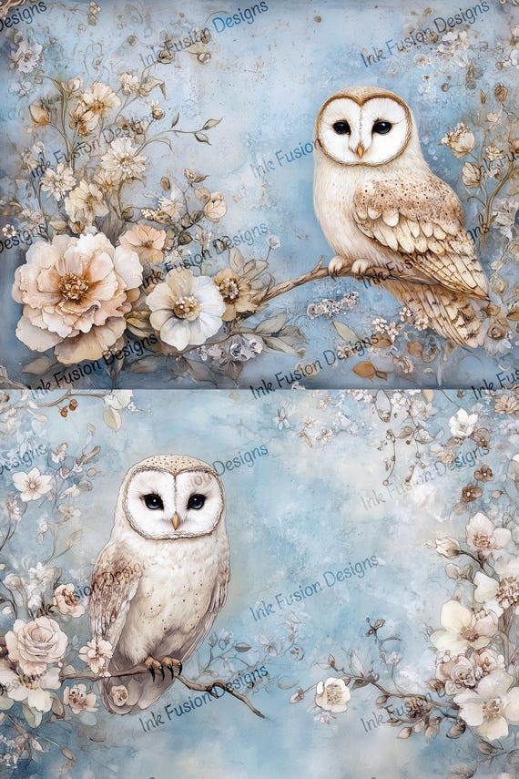 Vintage Owl & Floral Art Paper: Garden Eve Design